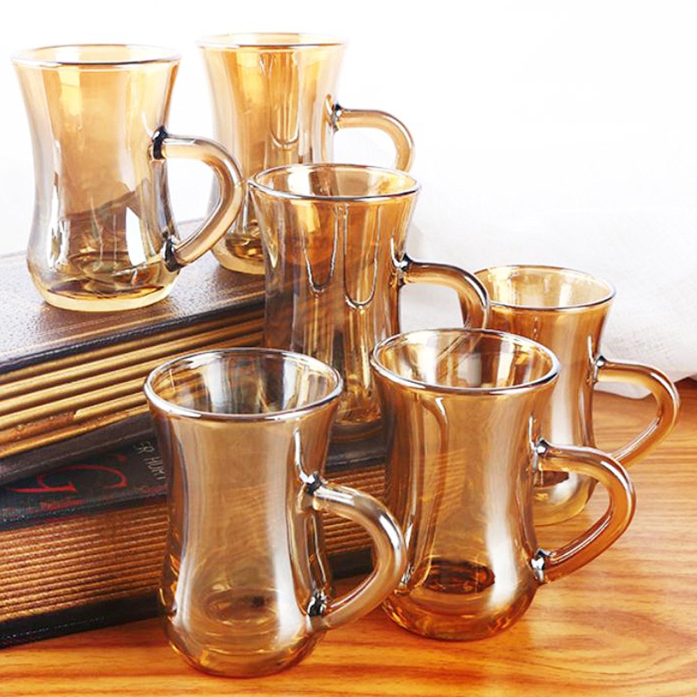 Cool Gift, 6 Pcs Gold Turkish Tea Glasses Set