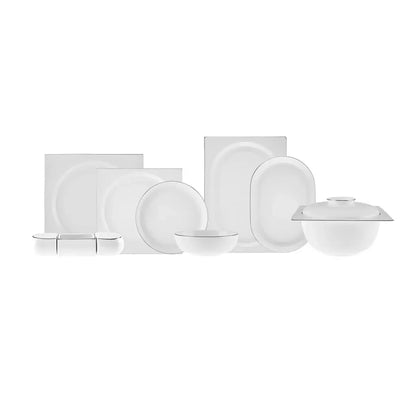 Karaca Red Carpet Collection Fine Pearl Extra Nish 62-Piece Dinner Set for 12 People, Platinum White, 153.03.08.4326