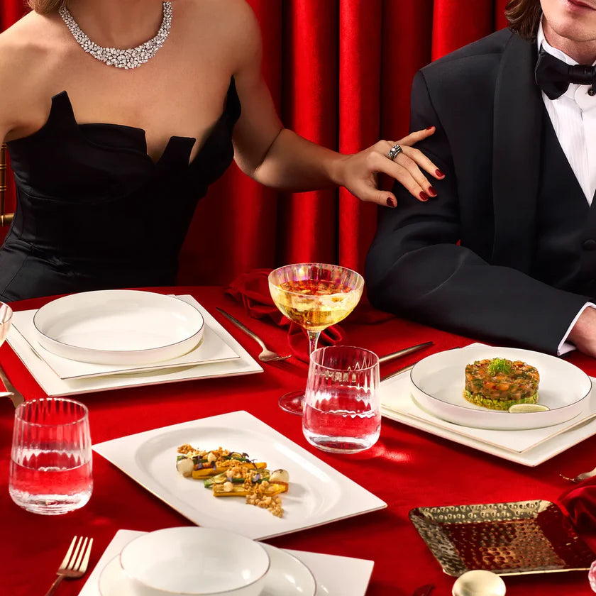 Karaca Red Carpet Collection Fine Pearl Extra Nish 62-Piece Dinner Set for 12 People, Platinum White, 153.03.08.4326