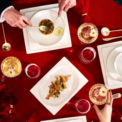 Karaca Red Carpet Collection Fine Pearl Extra Nish 62-Piece Dinner Set for 12 People, Platinum White, 153.03.08.4326