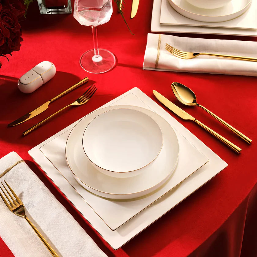 Karaca Red Carpet Collection Fine Pearl Extra Nish 62-Piece Dinner Set for 12 People, Platinum White, 153.03.08.4326