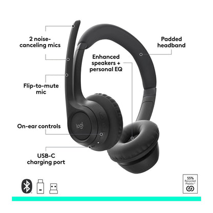 Logitech, Zone 305 Noise-Canceling Mic Wireless Bluetooth Headset Black