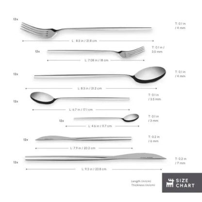 Karaca Mild 84-Piece 316+ Stainless Steel Cutlery Set for 12 People - Silver, 153.03.08.1817