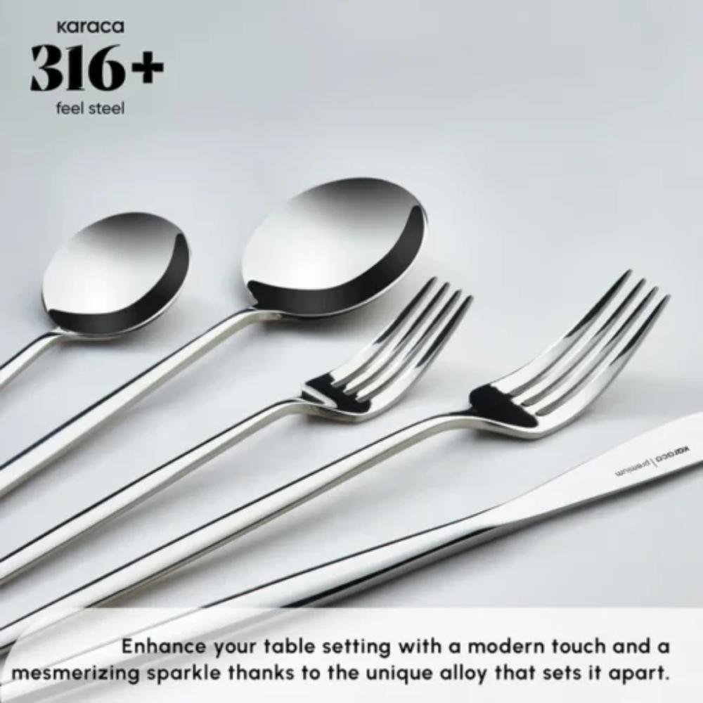 Karaca Mild 84-Piece 316+ Stainless Steel Cutlery Set for 12 People - Silver, 153.03.08.1817