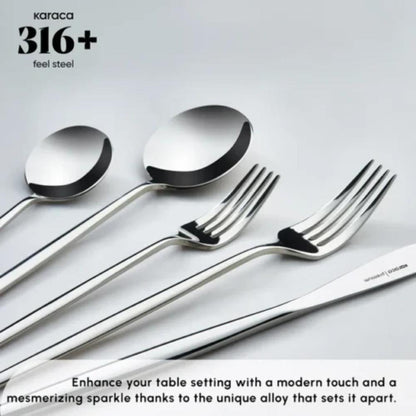 Karaca Mild 84-Piece 316+ Stainless Steel Cutlery Set for 12 People - Silver, 153.03.08.1817