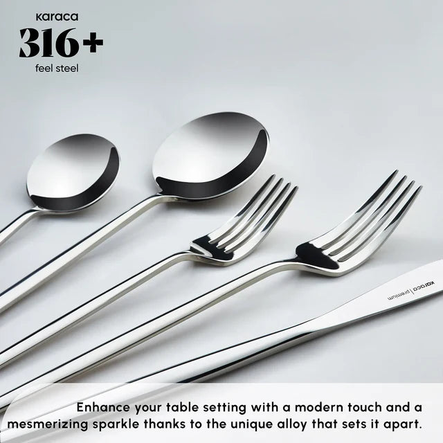 Karaca Mild 84-Piece 316+ Stainless Steel Cutlery Set for 12 People - Silver, 153.03.08.1817
