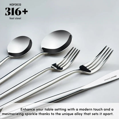 Karaca Mild 84-Piece 316+ Stainless Steel Cutlery Set for 12 People - Silver, 153.03.08.1817
