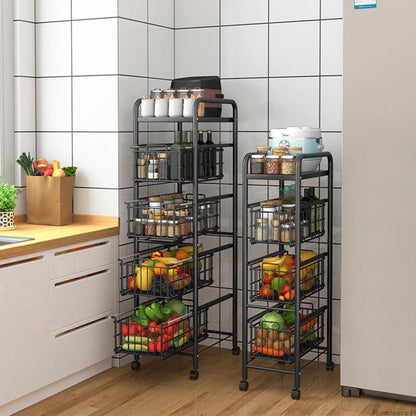 Cool Gift, Kitchen Floor Fruit Bowls with Wheel Carbon Storage Rack, Available in Different Sizes