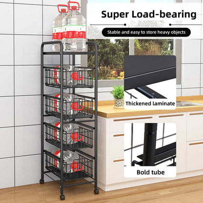 Cool Gift, Kitchen Floor Fruit Bowls with Wheel Carbon Storage Rack, Available in Different Sizes