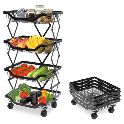 Cool Gift, Foldable Metal Wire Storage Basket Organizer with Rolling Wheels, Available in Different Sizes