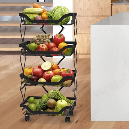 Cool Gift, Foldable Metal Wire Storage Basket Organizer with Rolling Wheels, Available in Different Sizes