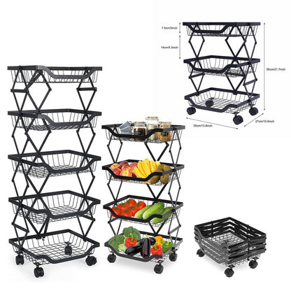 Cool Gift, Foldable Metal Wire Storage Basket Organizer with Rolling Wheels, Available in Different Sizes