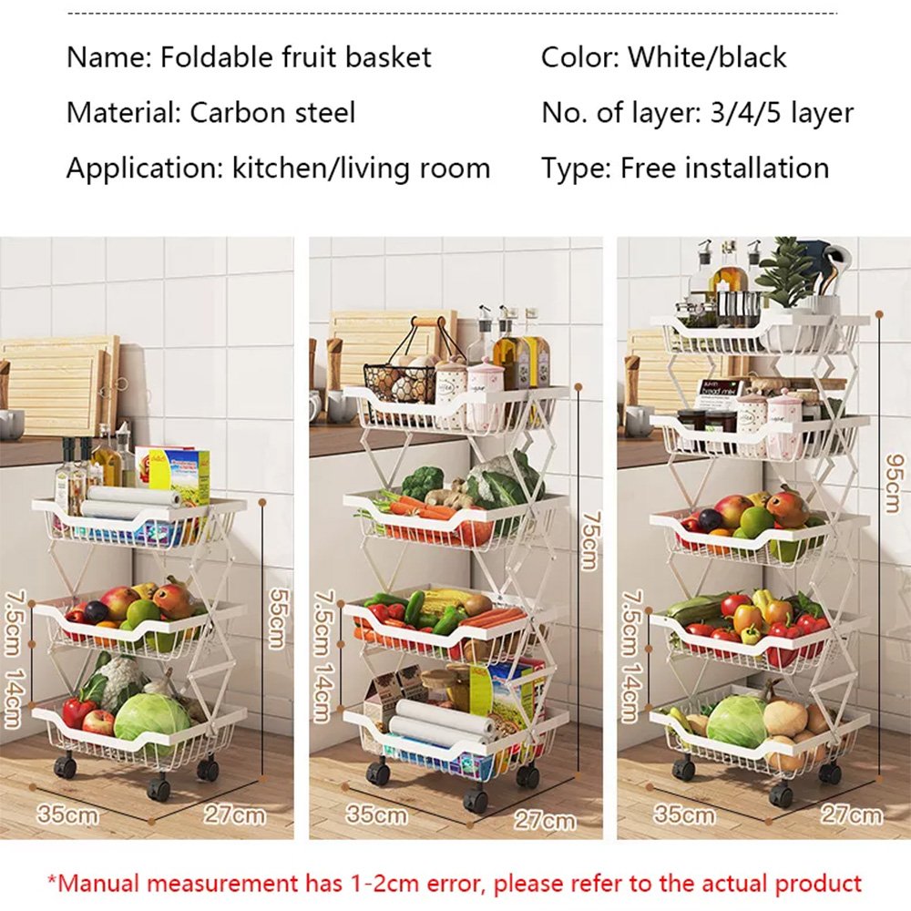 Cool Gift, Foldable Metal Wire Storage Basket Organizer with Rolling Wheels, Available in Different Sizes