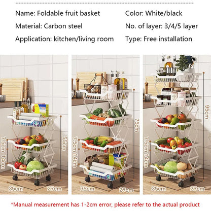 Cool Gift, Foldable Metal Wire Storage Basket Organizer with Rolling Wheels, Available in Different Sizes