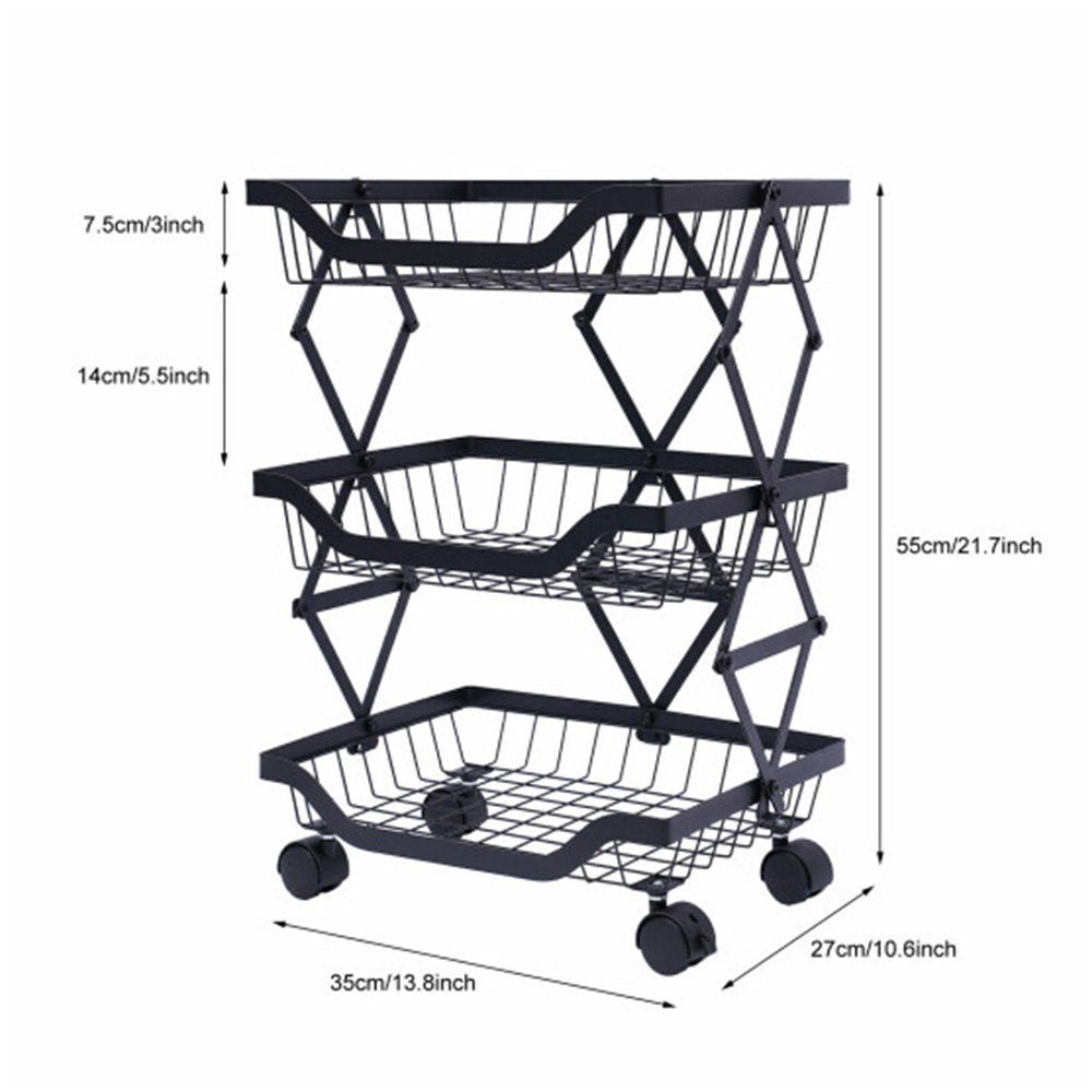 Cool Gift, Foldable Metal Wire Storage Basket Organizer with Rolling Wheels, Available in Different Sizes