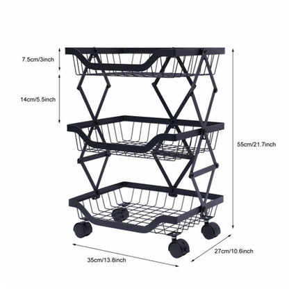 Cool Gift, Foldable Metal Wire Storage Basket Organizer with Rolling Wheels, Available in Different Sizes