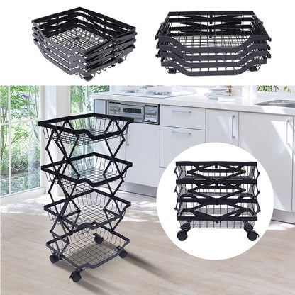 Cool Gift, Foldable Metal Wire Storage Basket Organizer with Rolling Wheels, Available in Different Sizes