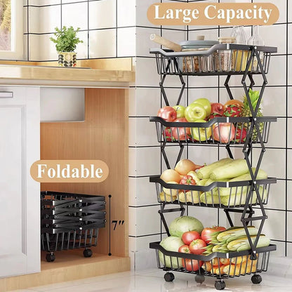 Cool Gift, Foldable Metal Wire Storage Basket Organizer with Rolling Wheels, Available in Different Sizes