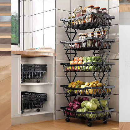 Cool Gift, Foldable Metal Wire Storage Basket Organizer with Rolling Wheels, Available in Different Sizes