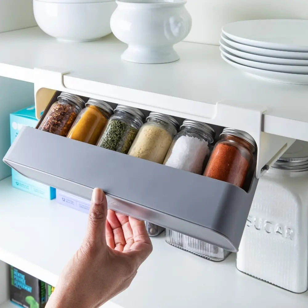 Cool Gift, Under-Shelf Spice Rack, Kitchen Organizer With 7 Jars