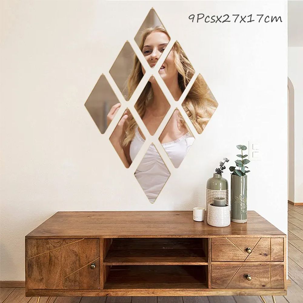 Cool Gift, Wall Decorative Mirror Gold diamond Set of 9 Pieces, HB-100-LX9