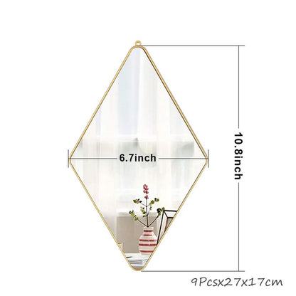 Cool Gift, Wall Decorative Mirror Gold diamond Set of 9 Pieces, HB-100-LX9