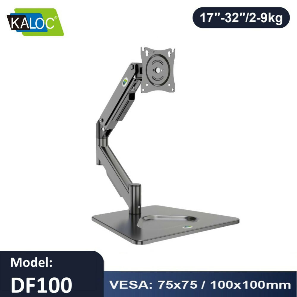 KALOC Premium Adjustable Single Monitor Arm with Gas Spring, Cable Management & Dual Mounting Options for 17-32 Inch Screens