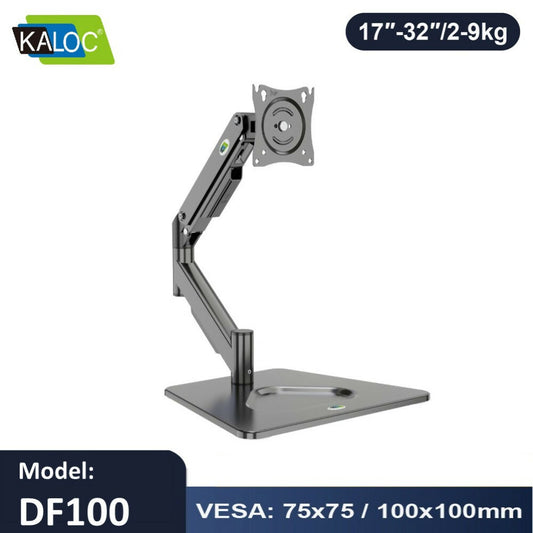 KALOC Premium Adjustable Single Monitor Arm with Gas Spring, Cable Management & Dual Mounting Options for 17-32 Inch Screens