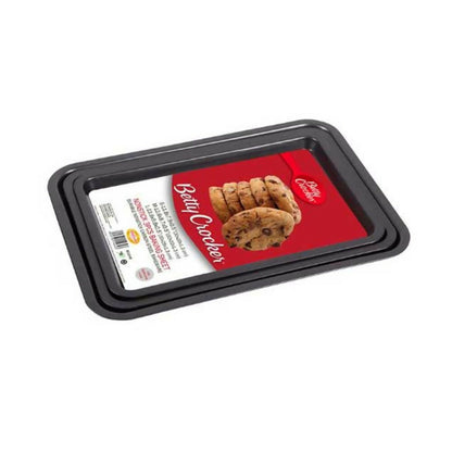Betty Crocker Non-Stick Rectangular Pan Set Of 3Pcs, Durable Materials, Easy To Clean (30x20x1.3cm - 32x22x1.3cm - 35x25x1.3cm - Thickness. 4MM) [Grey], BC1048