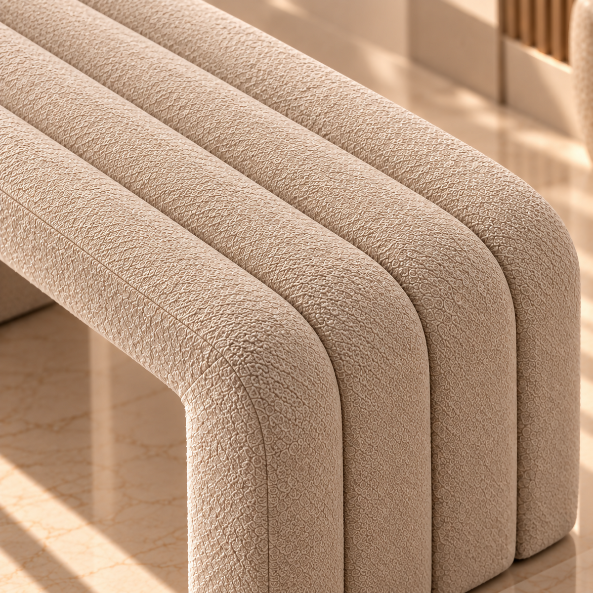 Beige Bouclé Sculptural Bench | BNCH764045B