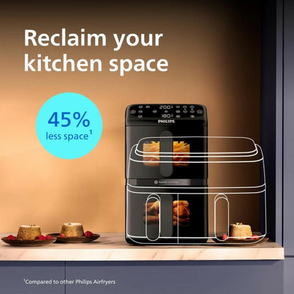 Philips Air Fryer Stacked Dual Basket, 2750W, 10L (2x5L), 13 Cooking Function, Black PO-6820