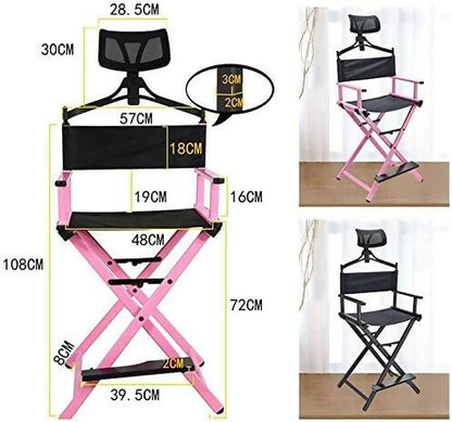 Folding Makeup Artist Chair, Portable Foldable Aluminum Makeup Chair with Head Rest (Color: Pink)