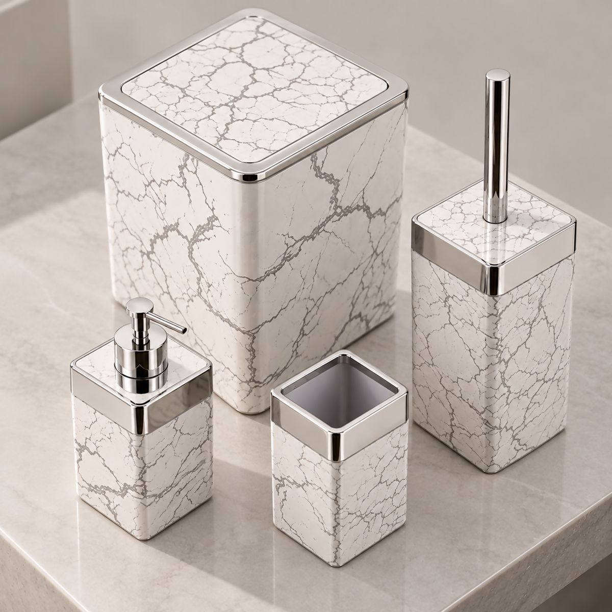 Carrara White Marble-Effect Bathroom Accessories Set – 4 Pieces | MA009