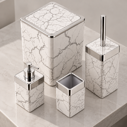 Carrara White Marble-Effect Bathroom Accessories Set – 4 Pieces | MA009