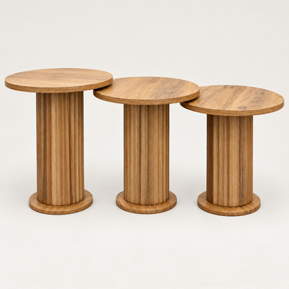 Elara Fluted Wood Side Table Set – 3 Pieces | BS-102