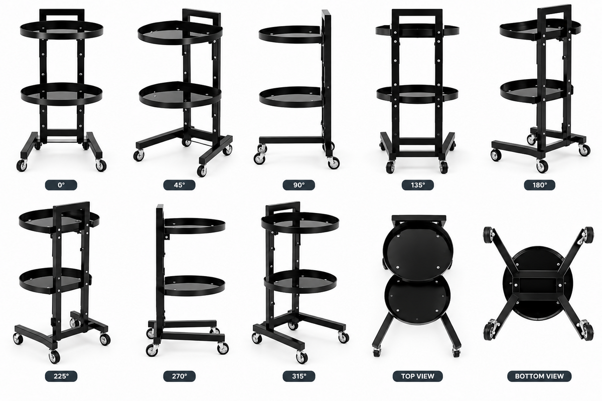La Perla Tech, 2 Tiers Movable Adjustable Salon Tray Station Hairdressing Service Salon Trolley W/Accessory Black With 4 Universal Wheels