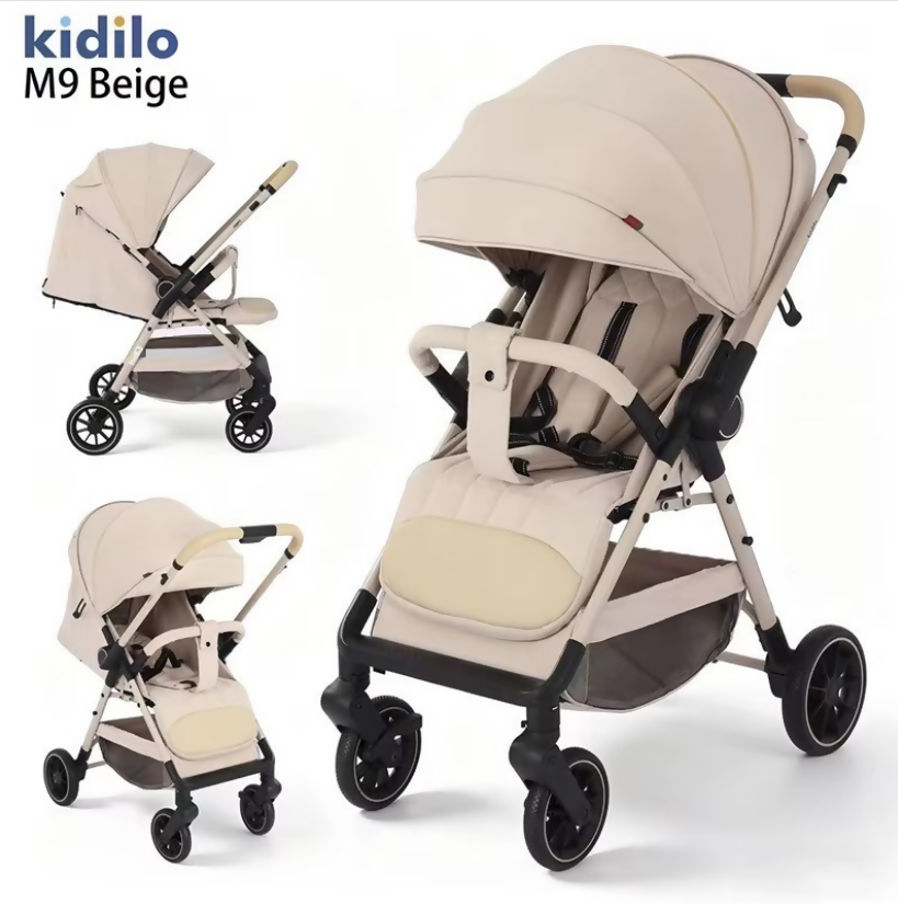 Kidilo M9 Baby Stroller – Reversible Handle, Compact Folding, 5-Point Safety Harness
