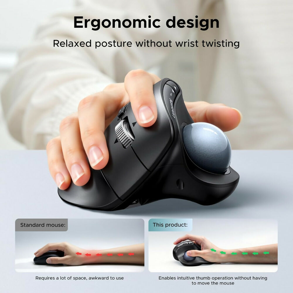 UGREEN Ergonomic Wireless Trackball Mouse, BT & 2.4G, 2000 DPI, Multi-Device Pairing, USB-C Rechargeable - M785DR 85892