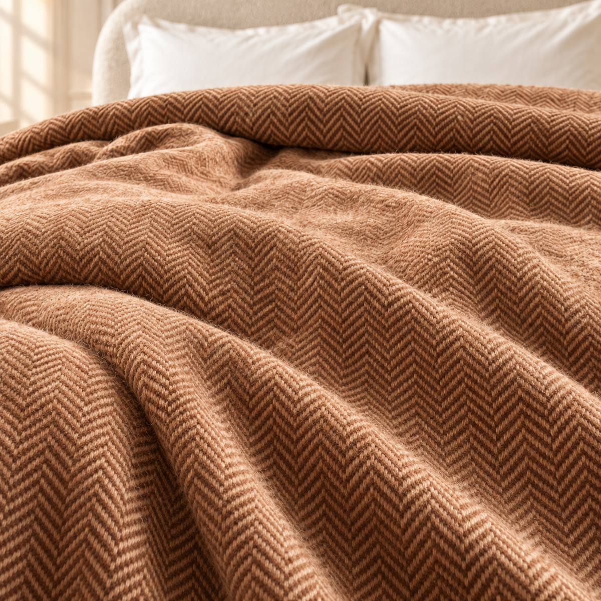 Karaca Home Sandra Herringbone Double Cotton Blanket 200 × 220 cm – Brown, 200.22.05.0149