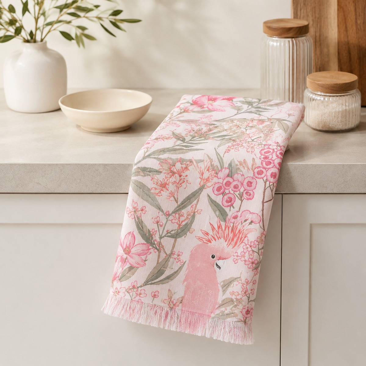 Karaca Home Tropical Pink 100% Cotton Kitchen 2-Piece Towel Set 60 x 40 cm, 200.21.01.0521