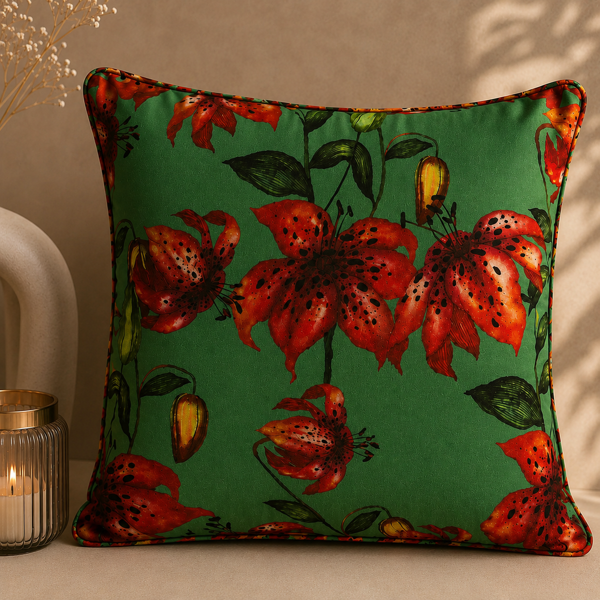 Karaca Home Floral Green Decorative Pillow 45 x 45 cm, 300.21.02.0235