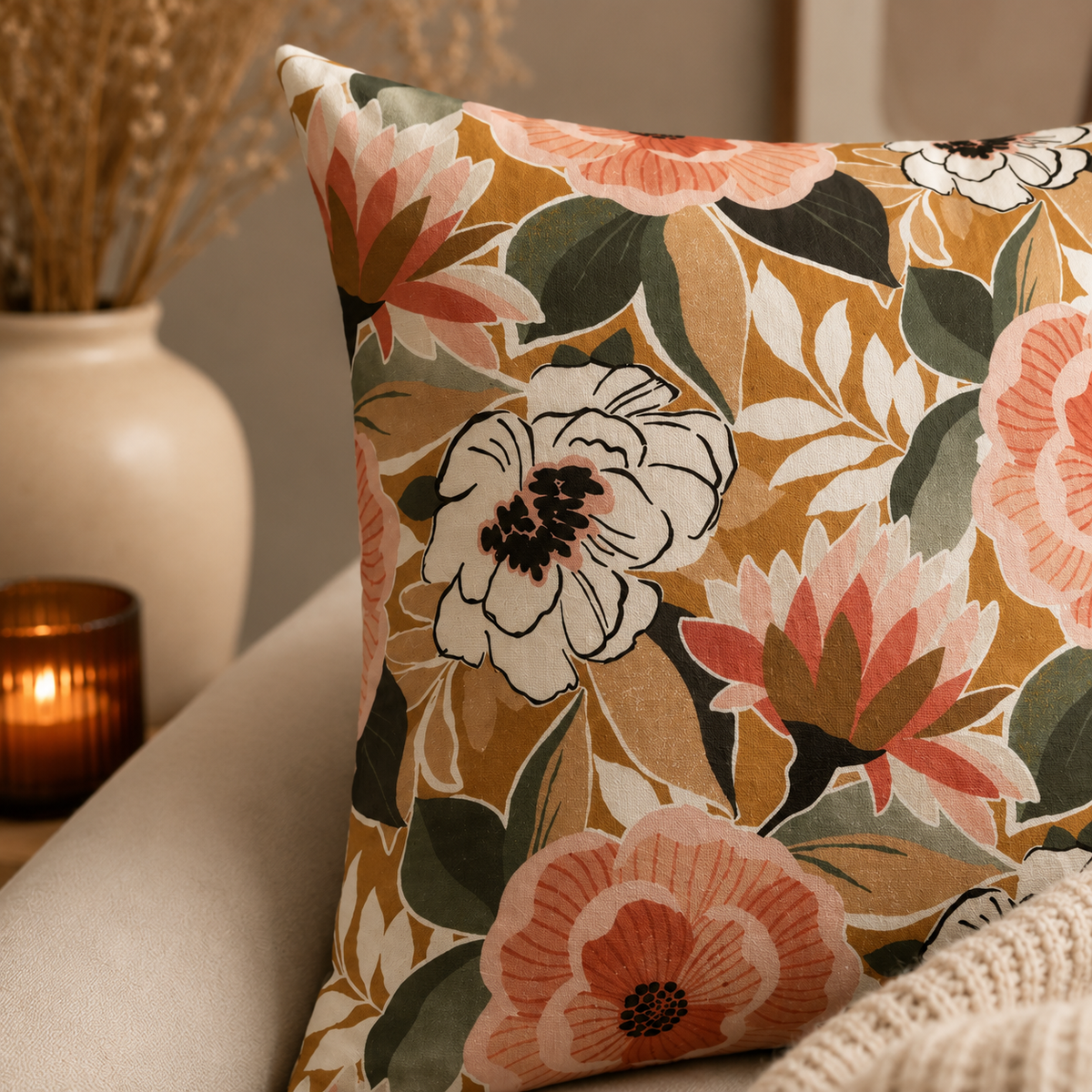 Karaca Home Fleur Patterned Cushion 40 x 40 cm, 200.22.14.0499