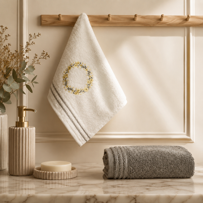 Karaca Home Tina 2-Piece Embroidered Hand & Face Towel Set, 8680214389102