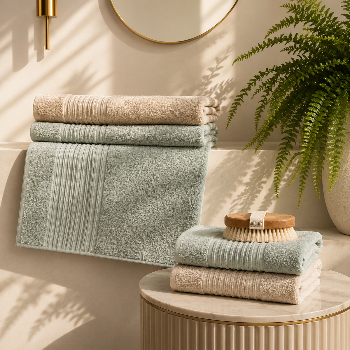 Karaca Home Line Soft 100% Cotton 4-Piece Turkish Bath Set ? Green/Beige, 8680214417300