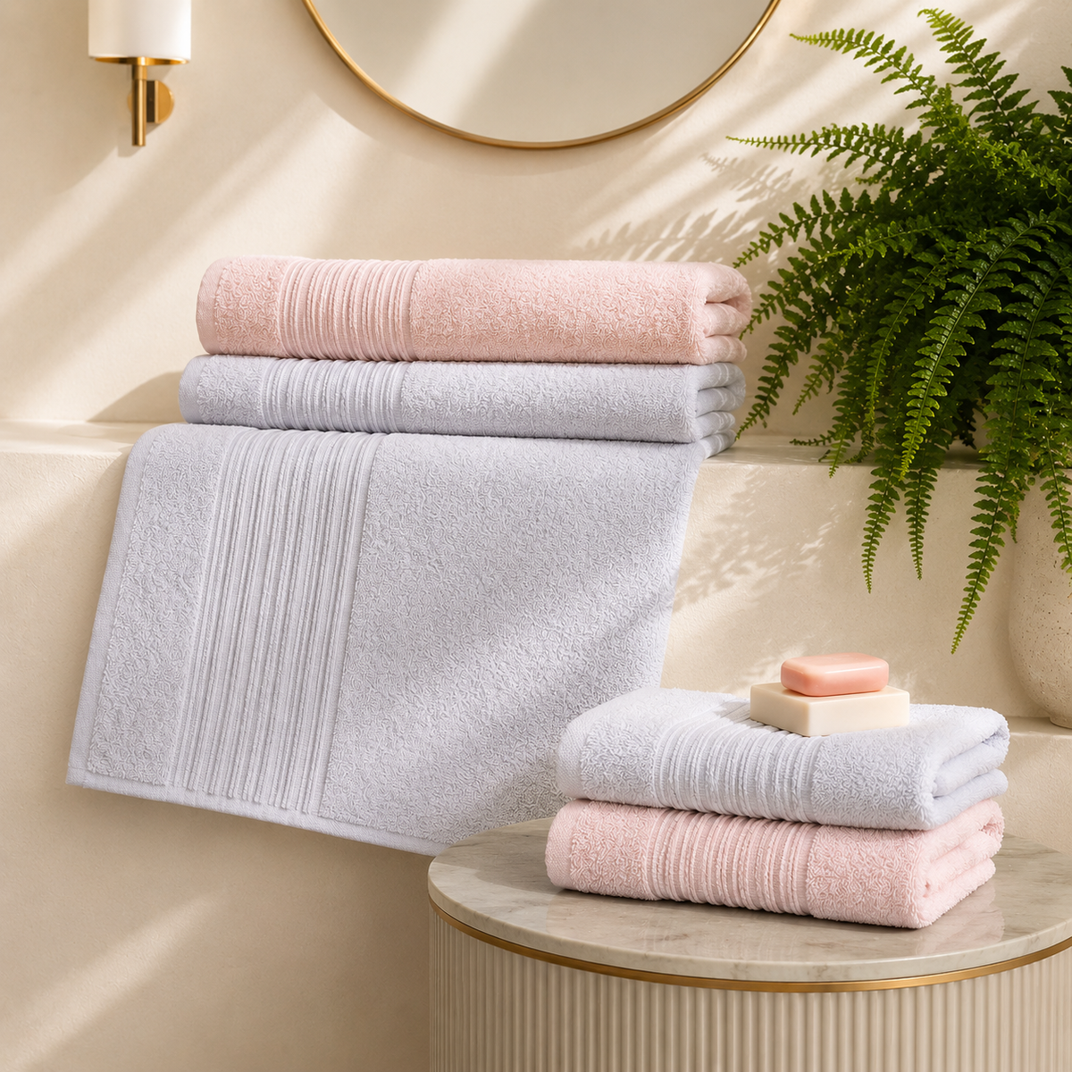 Karaca Home Line Soft 100% Cotton 4-Piece Turkish Bath Set - Pink>Blue, 8680214416969