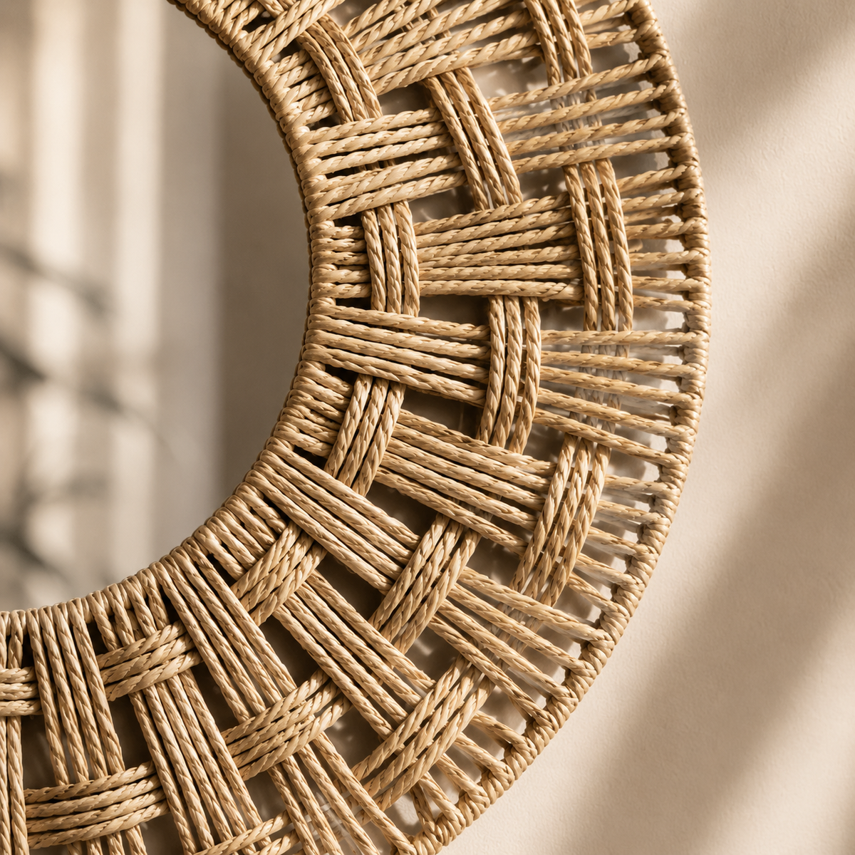 Karaca Home Boho Wicker Wall Mirror 45 cm - Natural Decorative Accent, 153.09.01.7031