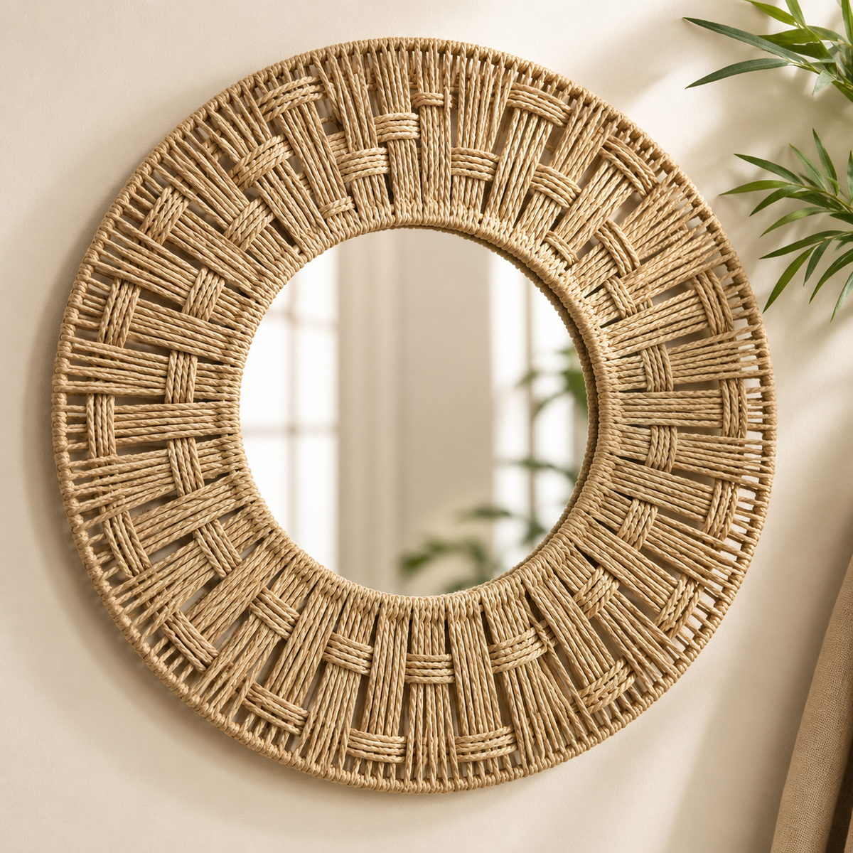 Karaca Home Boho Wicker Wall Mirror 58 cm - Natural Statement Wall D-cor, 153.09.01.7030