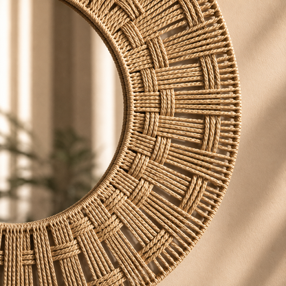 Karaca Home Boho Wicker Wall Mirror 58 cm - Natural Statement Wall D-cor, 153.09.01.7030