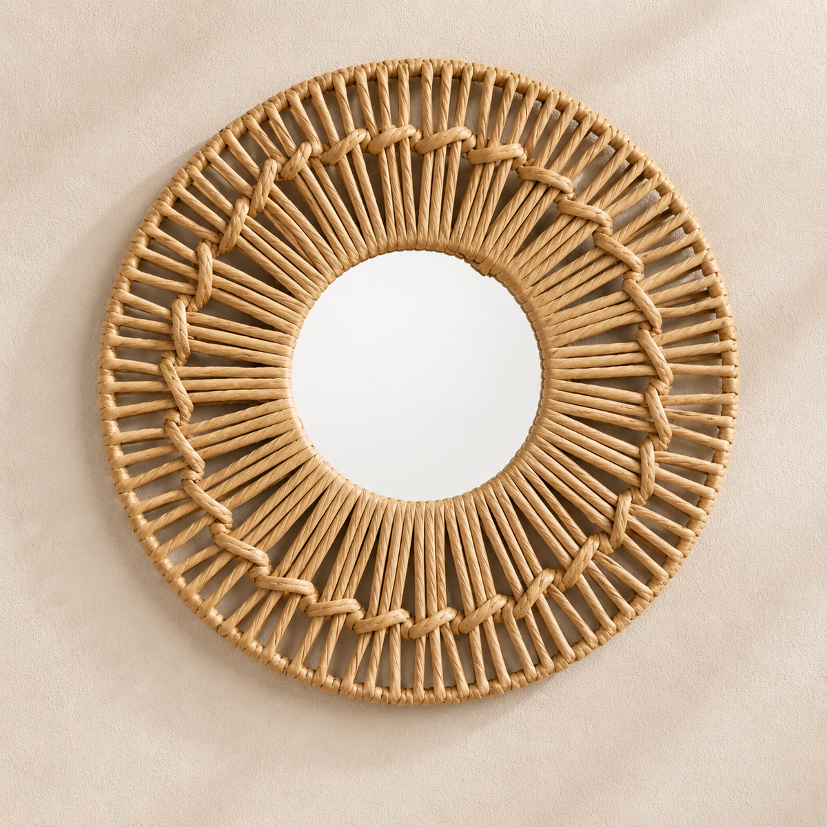 Karaca Home Boho Wicker Wall Mirror 35 cm - Natural Decorative Accent, 153.09.01.7032