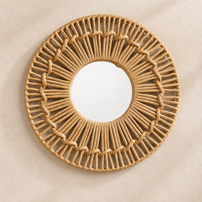 Karaca Home Boho Wicker Wall Mirror 35 cm - Natural Decorative Accent, 153.09.01.7032
